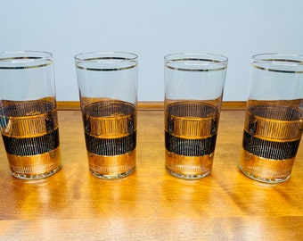 Culver 22k Triple Reflections Highball Glasses MCM Barware - Set of 4