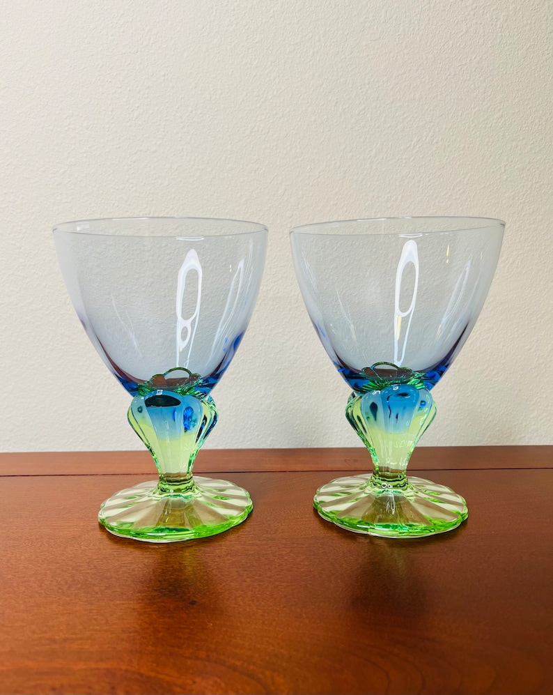 Bormioli Rocco BAHIA Champagne Tall Sherbet Glass Blue Green Etsy