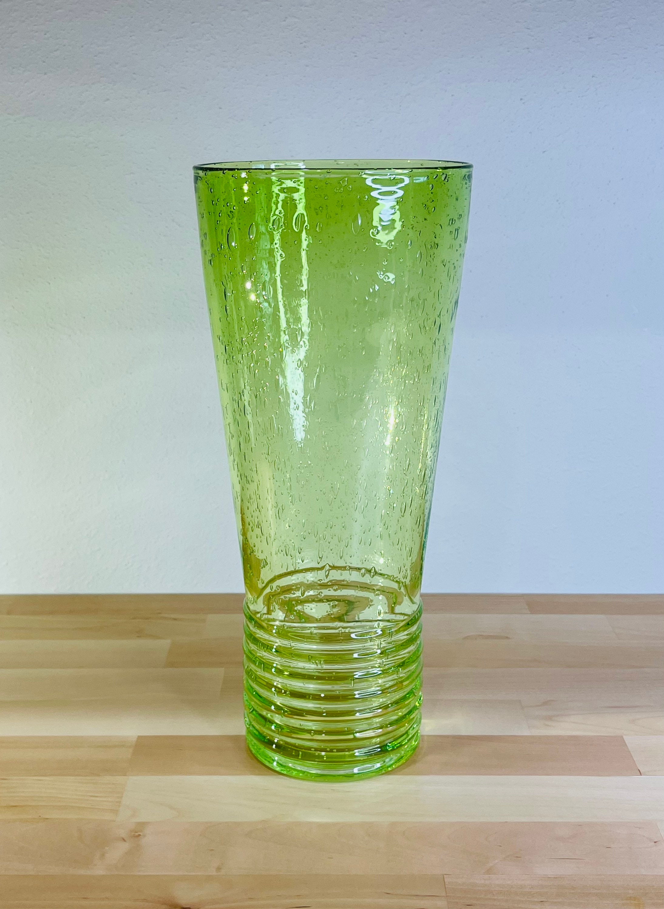 Large Green Vase Hand Blown Bubble Art Glass Amici Etsy