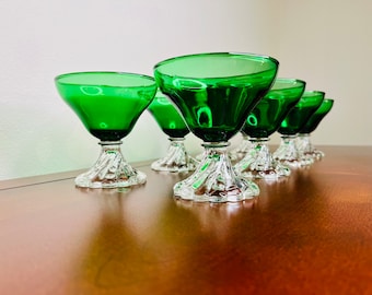 Vintage Champagne Glasses in Forest Green Burple-Inspiration by Anchor Hocking - Set of 8