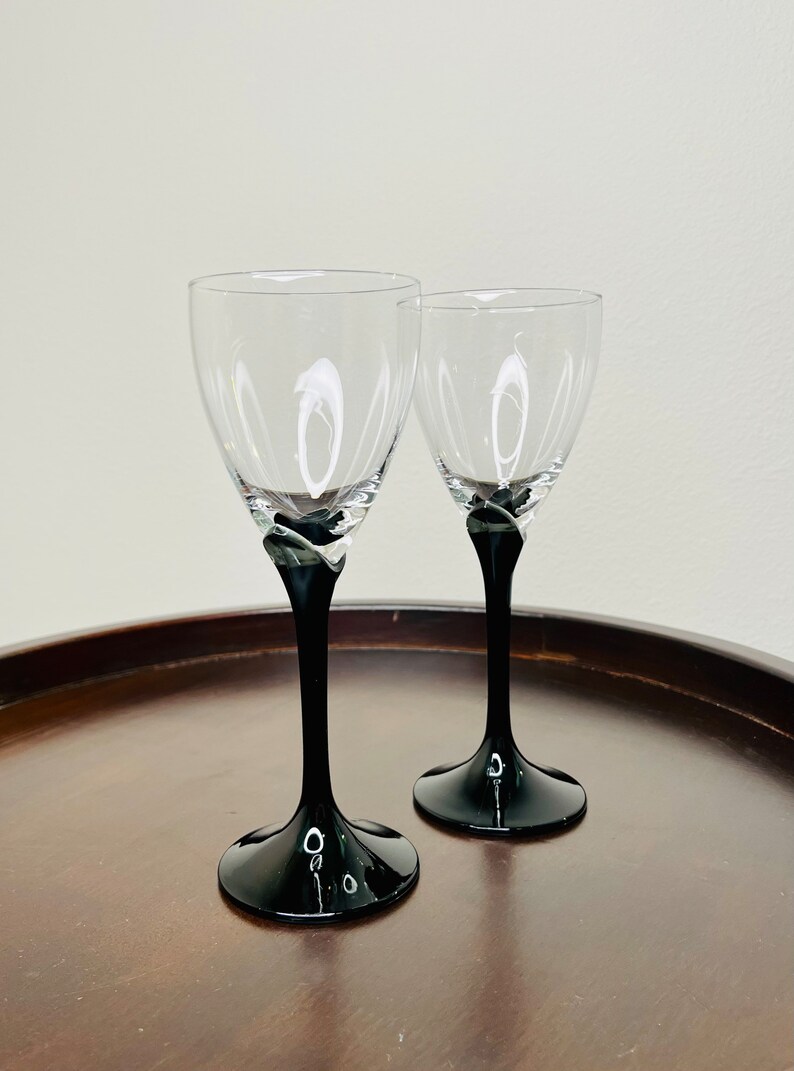 Mikasa Alexandra Black Stem Wine Glasses Pair Etsy