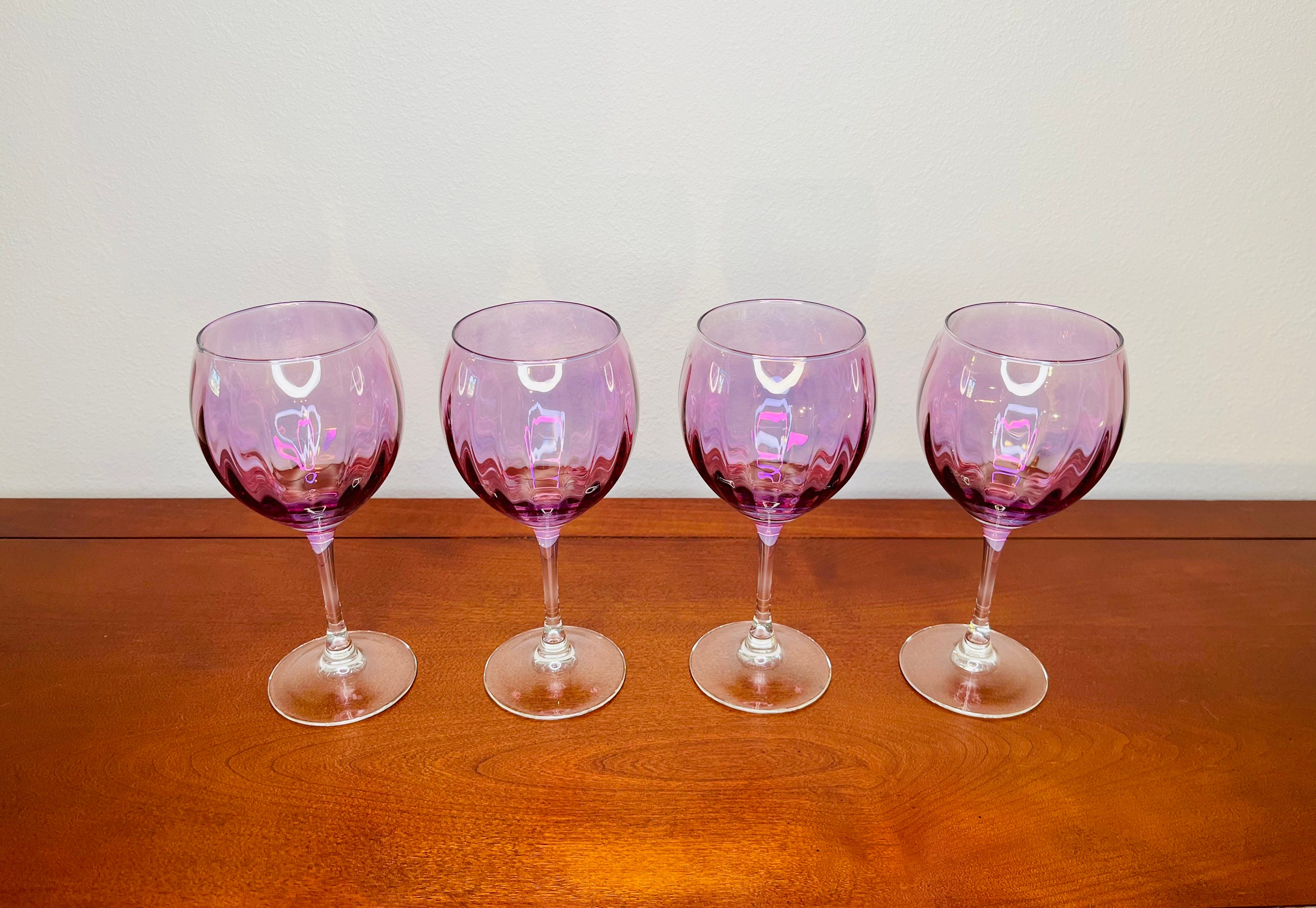 Vintage French Wine Glasses Water Goblets Iridescent Purple Etsy