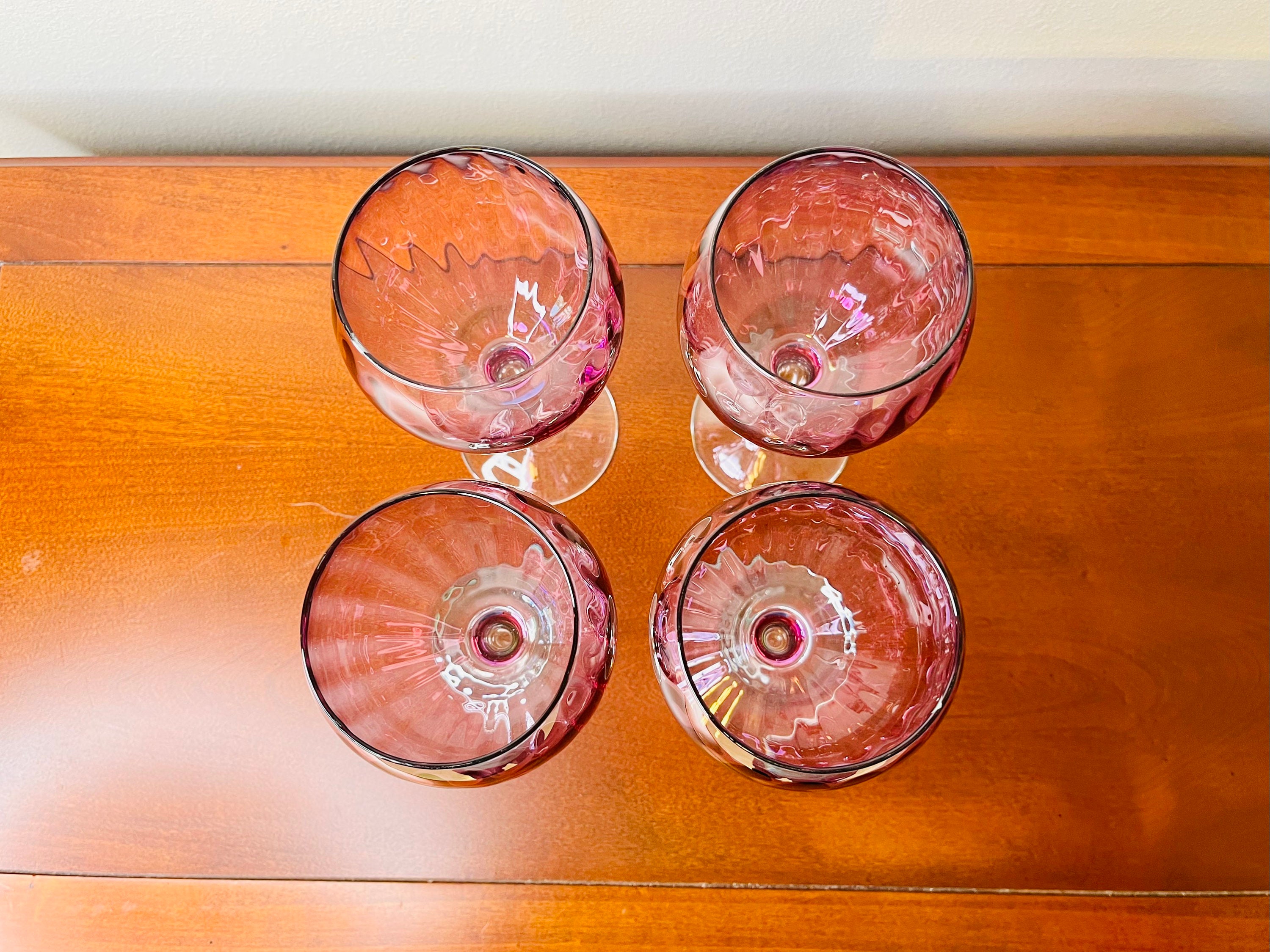 Vintage French Wine Glasses Water Goblets Iridescent Purple Etsy