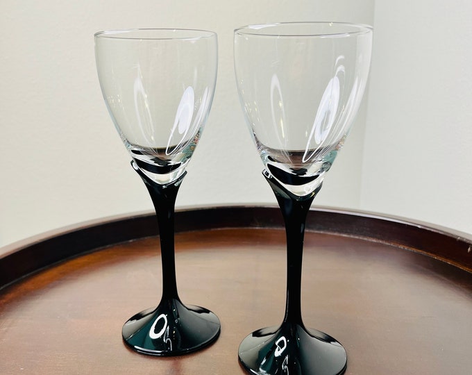 Mikasa Alexandra Black Stem Wine Glasses Pair Etsy