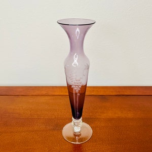 Vintage Purple Etched Grape Glass Bud Vase
