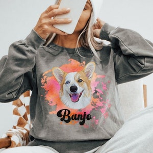 Personalized Pet Sweatshirt Comfort Colors Pet Gift for Dog Mom, Custom Dog Portrait Sweatshirt, Pet Portrait, Pet Face Shirt, Gift for Her