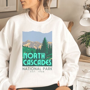 NORTH CASCADES Sweatshirt, National Park Sweatshirt, National Park Shirt, Vintage Retro WPA Graphic, Camp Sweater,Travel Washington State