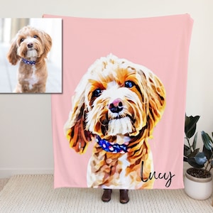 Custom Pet Portrait Blanket with Dogs Face and Name, Customized Dog Picture Blankets, Personalized Cat Dad Gifts, Pet Memorial Gifts for Her