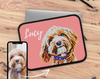 Custom Laptop Sleeve Case Using Pets Photo Custom iPad Zipper Pouch Dog Lover Gift Personalized Macbook Tablet Travel Case With Cat Picture