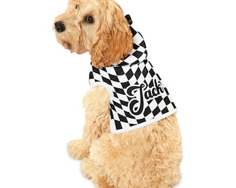 Custom Checkered Pet Hoodie for Dogs with Your Dogs Name, Cute Retro Dog Hoody for Spring Summer, Personalized Pet Sweatshirt for My Cat