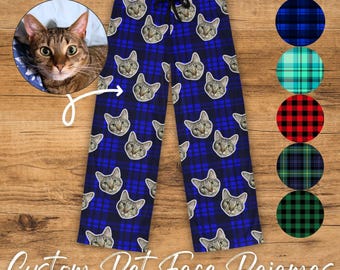 Cat Dad Gift Idea, Custom Men&#39;s Pajama Pants with Pet&#39;s Face from Photo, Personalized Christmas Gift for Him Boyfriend Matching Couples pjs