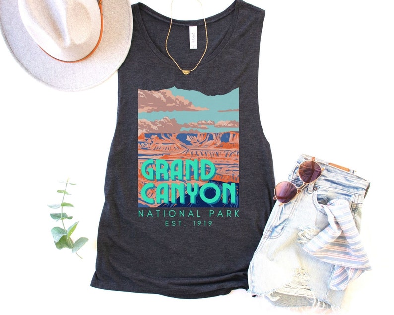 GRAND CANYON Tank Top, National Park Shirts, Grand Canyon Muscle Tee, Arizona Tank Tops for Women, Retro Shirt, Vintage Travel, RV Shirt image 1