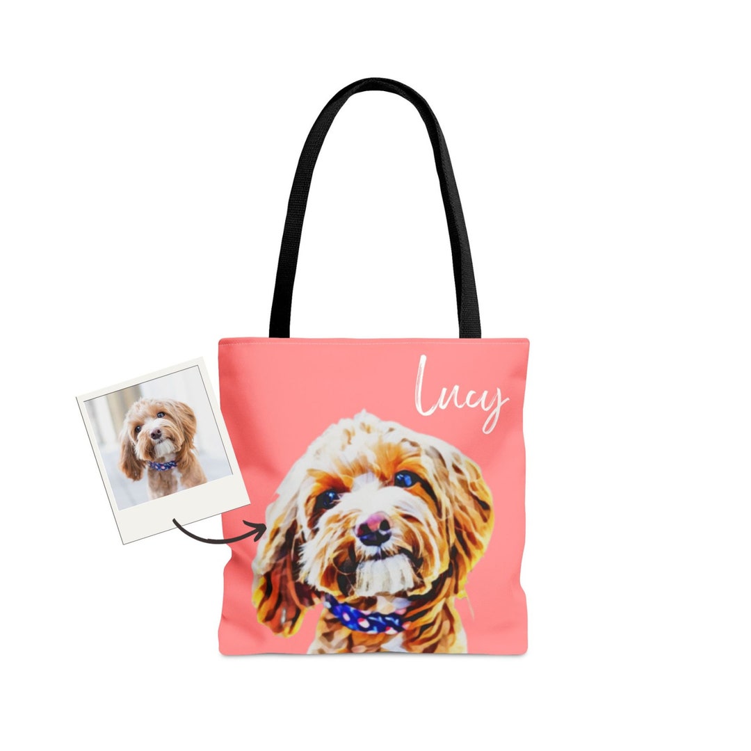 Custom Pet Portrait Tote Bag From Your Pets Photo Custom Dog Tote Bag