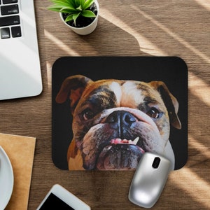 Kundenspezifisches Haustier-Mauspad mit dem Gesicht Ihres Hundes, individuelles Gaming-Mauspad, personalisierte Geschenke Home-Office-Dekor, Bulldoggen-Liebhaber-Computer-Hundemutter