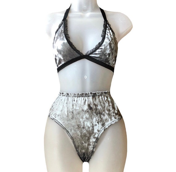 Silver Velvet 2 Piece Set lingerie Bra & Panty Set 