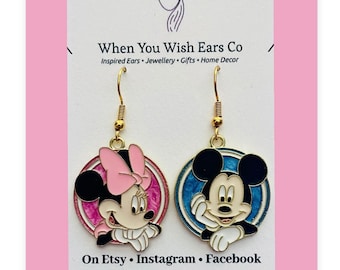 Mickey and Minnie missmatched earrings, Mickey Mouse earrings, Minnie Mouse earrings, Mickey and Minnie earrings