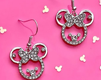 Sparkle Minnie bow gem earrings, Minnie Mouse earrings, Mickey Mouse earrings, Disney valentines gift, gifts for her