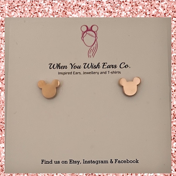 Rose Gold, silver or black Small Dainty Mickey Head studs, Mickey castle earrings, Mickey Mouse earrings, Mickey earrings, castle earrings