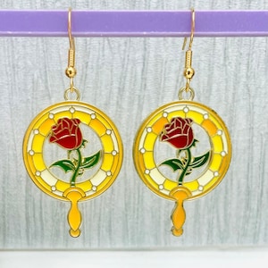 Belle Mirror-oorbellen, Belle Brush-oorbellen, Belle Rose-oorbellen, Belle en het beest-oorbellen, Belle en het beest-roos