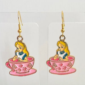 Alice in wonderland teacup inspired earrings, Alice earrings, Alice in wonderland earrings, Alice in wonderland gift, Alice in wonderland
