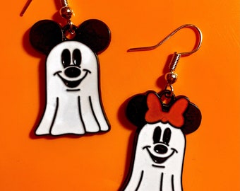 Pendientes de Mickey y Minnie fantasma, pendientes de fantasma de Mickey, pendientes de fantasma de Minnie, pendientes de Mickey Halloween, pendientes de Minnie Halloween
