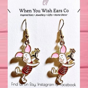 Piglet Inspired dangle earrings, Winnie the Pooh earrings, piglet earrings, Pooh earrings