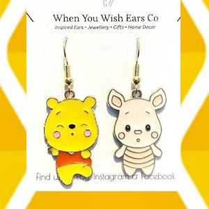 Pooh and Piglet earrings, Winnie the Pooh earrings, piglet earrings, Pooh bear earrings, Winnie the Pooh gift, Pooh bear