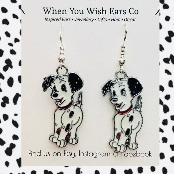 101 Dalmatians inspired puppy dog metal dangle drop earrings, 101 Dalmatian earrings, Dalmatian earrings, dog earrings, Cruella earrings