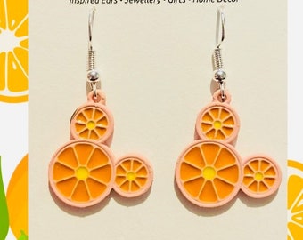 Mickey inspired Orange Fruity dangle drop earrings, Mickey snack earrings, Mickey Mouse earrings, Mickey earrings, Mickey food earrings