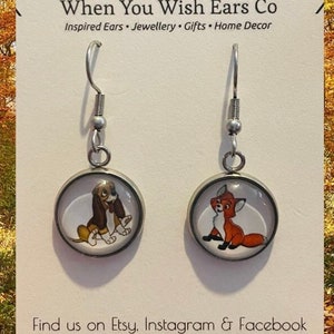 Fox and the hound inspired dangle drop earrings, fox and the hound earrings, Todd and copper earrings