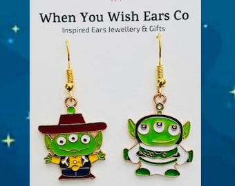Alien Toy Story earrings, buzz lightyear earrings, woody earrings, alien cosplay earrings, the claw earrings, Toy Story earrings