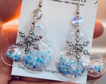Frozen Mouse Balloon earrings, Mickey balloon earring, frozen earrings, Elsa earrings, holiday mouse earrings,festive shaker earrings