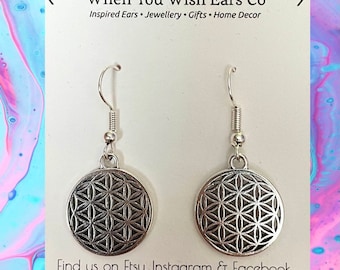 Epcot inspired Geometric Round charm dangle earrings, spaceship earth earrings, Epcot earrings, Epcot gift, Epcot jewellery