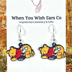Pooh and Piglet earrings, Winnie the Pooh earrings, piglet earrings, Pooh bear earrings