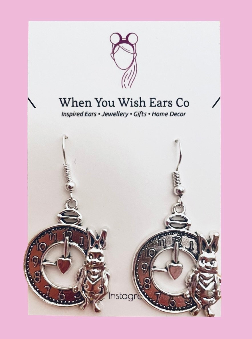 Alice in wonderland earrings White rabbit earrings white rabbit I m late Alice earrings mad hatter earrings