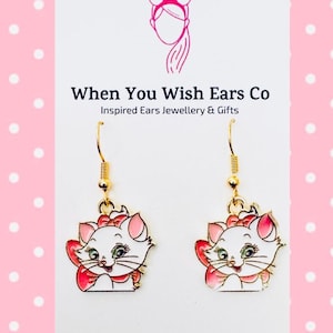 Beautiful Marie inspired metal charm dangle drop earrings, Marie earrings, aristocat earrings, cat earrings, Marie Aristocats earrings