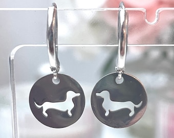 Dachshund hoop lever back stainless steel, sausage dog earrings, dachshund earrings, dog lover gift, dog earrings, puppy earrings, doggie