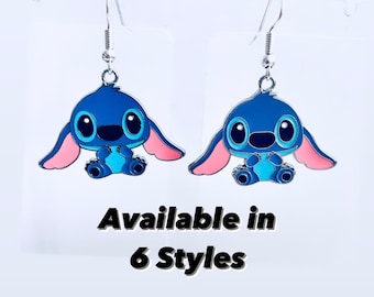 Boucles d'oreilles Stitch, collier Lilo and Stitch, collier Stitch, boucles d'oreilles lilo and stitch, boucles d'oreilles Ohana, Ohana signifie famille, boucles d'oreilles extraterrestres