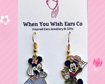 Mickey and Minnie wedding earrings, Minnie Mouse wedding, Mickey Mouse wedding, dapper day earrings, fancy Mickey and Minnie, mickey earring