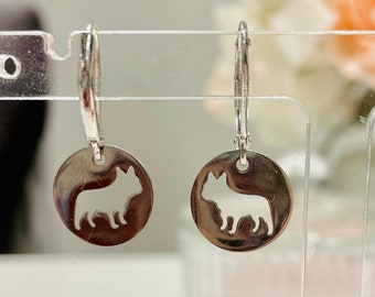 French Bulldog stainless steel dangle lever back earrings, Dog earrings, French bulldog earrings, dog lover gift, dog lover earrings