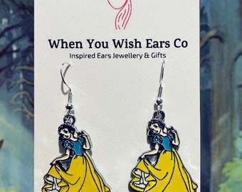 Snow White Inspired drop Earrings, Snow White earrings, princess earrings, snow white and the seven dwarfs earrings, Snow White gift