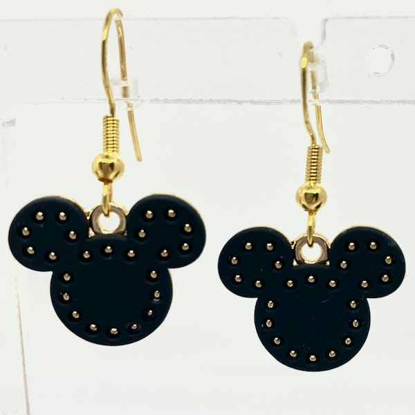 Pendientes colgantes inspirados en Mickey en tonos rosa o negro mate y dorado, pendientes de Mickey, pendientes de Mickey Mouse, pendientes de Mickey rosas