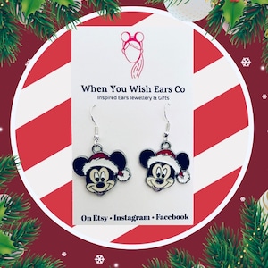 Santa Mickey Mouse Christmas inspired earrings, Mickey earrings, Mickey Mouse Christmas earrings, Christmas earrings, Disney Christmas ear