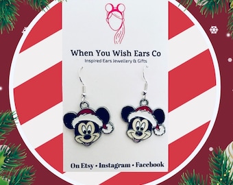 Santa Mickey Mouse Christmas inspired earrings, Mickey earrings, Mickey Mouse Christmas earrings, Christmas earrings, Disney Christmas ear