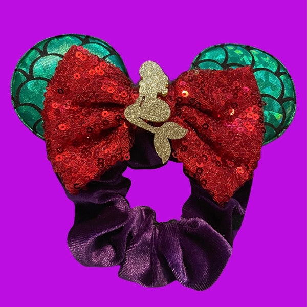 Mermaid Scrunchie, cabello inspirado en Ariel Scrunchie, orejas Ariel Minnie Scrunchie, orejas Ariel, banda de pelo sirena, Ariel Scrunchie, disfraz de Ariel