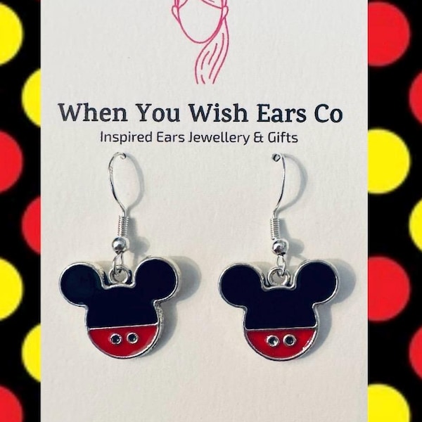Pendientes colgantes con dijes de metal inspirados en Mickey, ganchos para la oreja chapados en plata, pendientes de Mickey Mouse, pendientes de Mickey, pendientes de Minnie Mouse