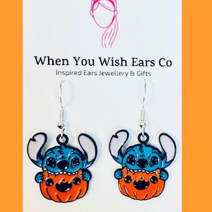 Boucles d&#39;oreilles citrouilles Stitch, boucles d&#39;oreilles Halloween Stitch, boucles d&#39;oreilles Halloween, boucles d&#39;oreilles Halloween Disney, boucles d&#39;oreilles lilo and stitch, boucles d&#39;oreilles stitch