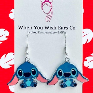 Boucles d&#39;oreilles Stitch, collier Lilo and Stitch, collier Stitch, boucles d&#39;oreilles lilo and stitch, boucles d&#39;oreilles Ohana, Ohana signifie famille, boucles d&#39;oreilles extraterrestres