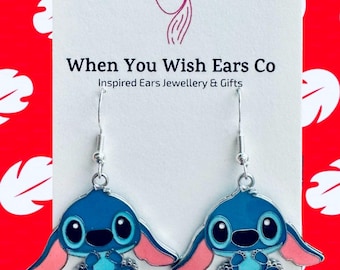 Stitch earrings, Lilo and stitch necklace, stitch necklace, lilo and stitch earrings, Ohana earrings, Ohana means family, alien earrings