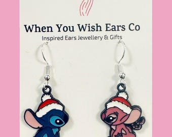 Stitch and Angel  Christmas Earrings, Christmas earrings, lilo and stitch earrings, stitch Santa earrings, Disney Christmas earrings